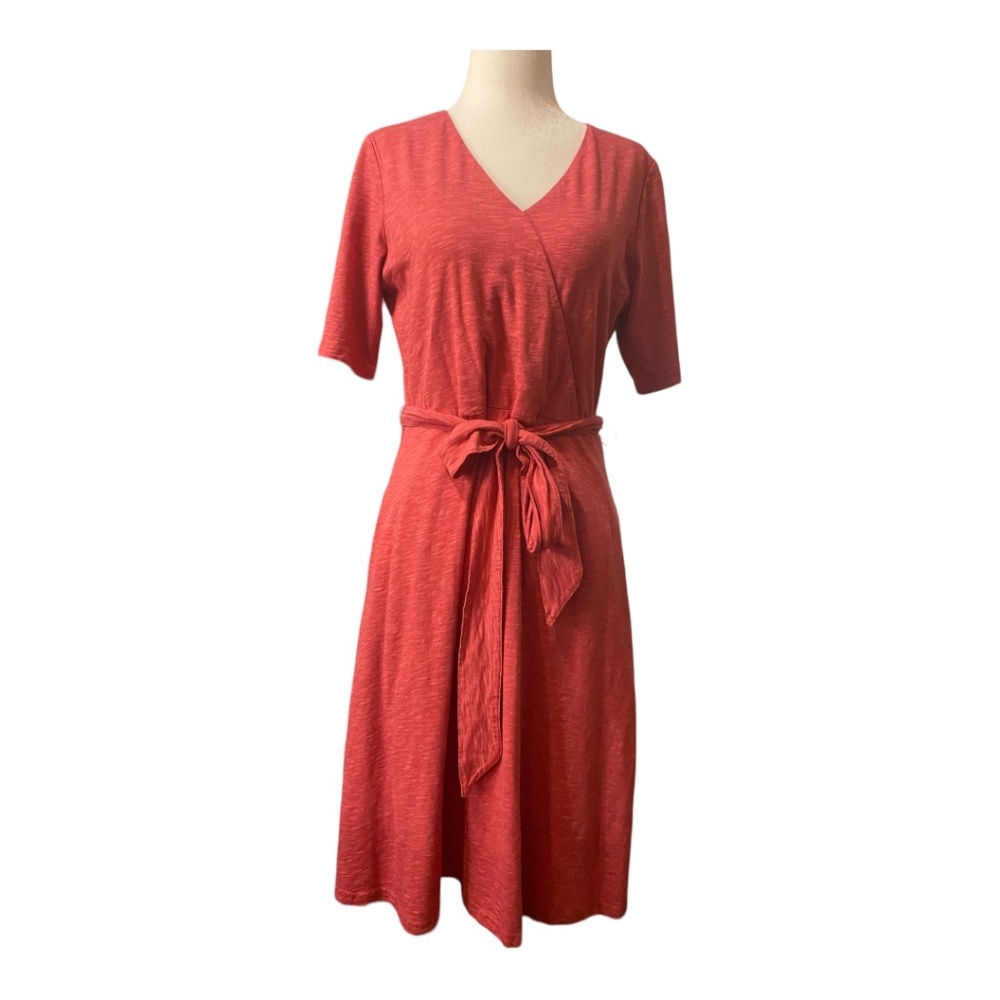 L.L. Bean faux wrap midi dress with tie. Sz S regular